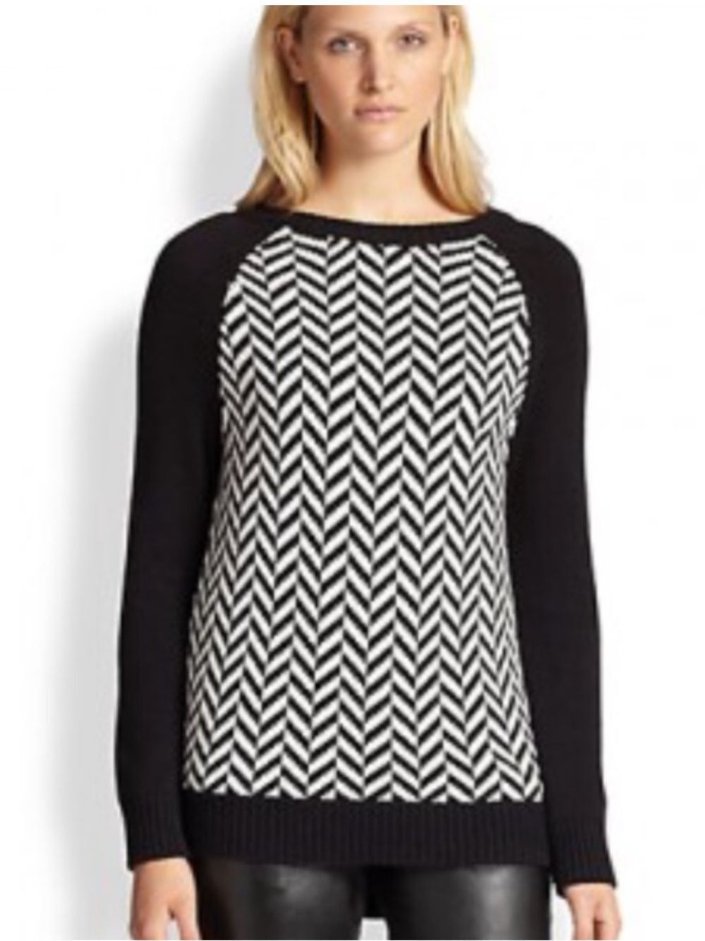 Michael Michael Kors Women's Herringbone Chevron Cotton Blend Sweater Size Large
